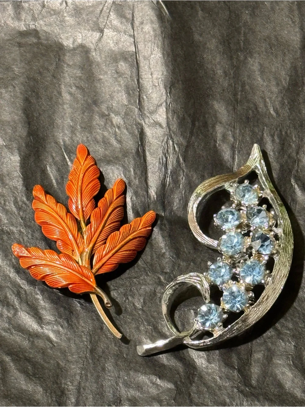 Orange Leaf Brooch and Silver-tone blue rhinestone-Women's Fashion Accessory